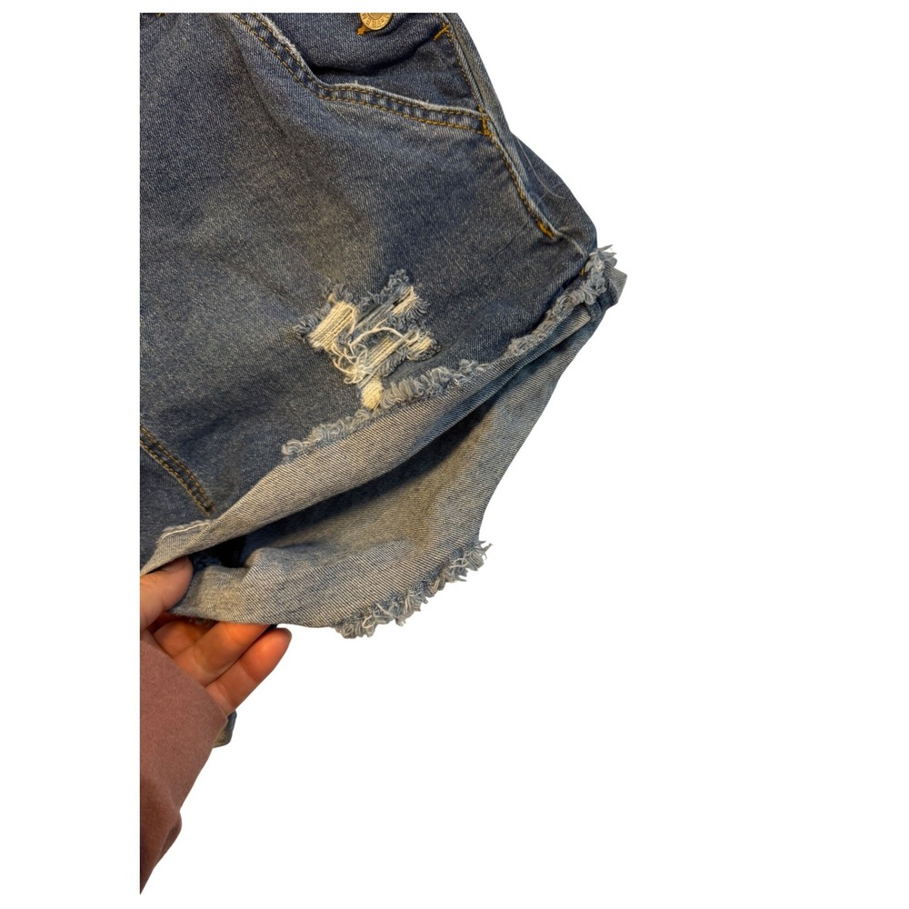 Distressed Boho Love Tree Denim Womens Medium Shortalls Blue Ripped Raw Hem - Picture 5 of 9